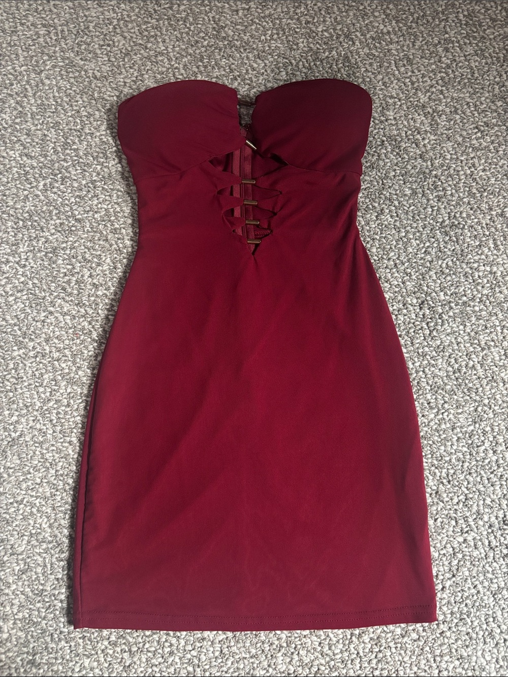 Lovely Day Strapless Burgundy Lace-Up Bodycon Dress